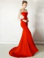 Luxury / Gorgeous Red Evening Dresses  2019 Trumpet / Mermaid Scoop Neck Lace Flower Long Sleeve Beading Tassel Sweep Train Formal Dresses
