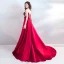 Chic / Beautiful Burgundy Evening Dresses  2019 A-Line / Princess Scoop Neck Beading Appliques Lace Flower Pearl Rhinestone Sequins Sleeveless Court Train Formal Dresses