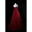 Chic / Belle Bordeaux Robe De Soirée 2019 Princesse Bretelles Spaghetti En Dentelle Fleur Paillettes Faux Diamant Sans Manches Dos Nu Longue Robe De Ceremonie