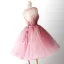 Chic / Belle Rose Bonbon Robe De Fete 2018 Robe Boule Perlage Cristal En Dentelle Appliques Ceinture Encolure Dégagée Sans Manches Dos Nu Courte Robe De Ceremonie