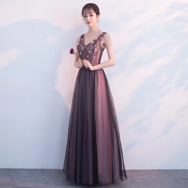 Elegant Black Prom Dresses 2018 A-Line / Princess Beading Appliques V-Neck Backless Sleeveless Floor-Length / Long Formal Dresses