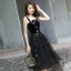 Modern / Fashion Black Homecoming Graduation Dresses 2019 A-Line / Princess Spaghetti Straps Lace Star Sleeveless Backless Tea-length Formal Dresses