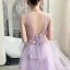 Chic Lavande Robe De Bal 2019 Princesse V-Cou En Dentelle Appliques Sans Manches Dos Nu Train De Balayage Robe De Ceremonie