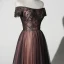 Chic / Belle Chocolat Robe De Soirée 2019 Princesse De l'épaule Perlage En Dentelle Paillettes Manches Courtes Dos Nu Longue Robe De Ceremonie