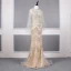 Haut de Gamme Champagne Détachable Avec Châle Robe De Soirée 2019 Trompette / Sirène V-Cou Fait main Perlage Cristal Faux Diamant Sans Manches Dos Nu Train De Balayage Robe De Ceremonie