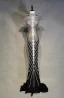 Luxe Noire Robe De Soirée 2019 Trompette / Sirène Col Haut Fait main Perlage Cristal Faux Diamant Mancherons Train De Balayage Robe De Ceremonie