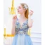 Modern / Fashion Sky Blue Evening Dresses  2019 A-Line / Princess V-Neck Beading Pearl Rhinestone Lace Flower Sleeveless Backless Sweep Train Formal Dresses