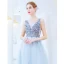 Charming Silver Evening Dresses  2019 A-Line / Princess V-Neck Beading Sequins Sleeveless Backless Floor-Length / Long Formal Dresses