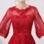 Chic / Beautiful Burgundy Evening Dresses  2019 A-Line / Princess Scoop Neck Appliques Lace Sash 1/2 Sleeves Floor-Length / Long Formal Dresses