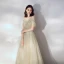 Chic / Beautiful Beige Evening Dresses  2019 A-Line / Princess Off-The-Shoulder Beading Lace Flower Sleeveless Backless Floor-Length / Long Formal Dresses