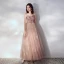Elegant Pearl Pink Evening Dresses  2019 A-Line / Princess Spaghetti Straps Bow Beading Pearl Lace Flower Appliques Sleeveless Backless Floor-Length / Long Formal Dresses