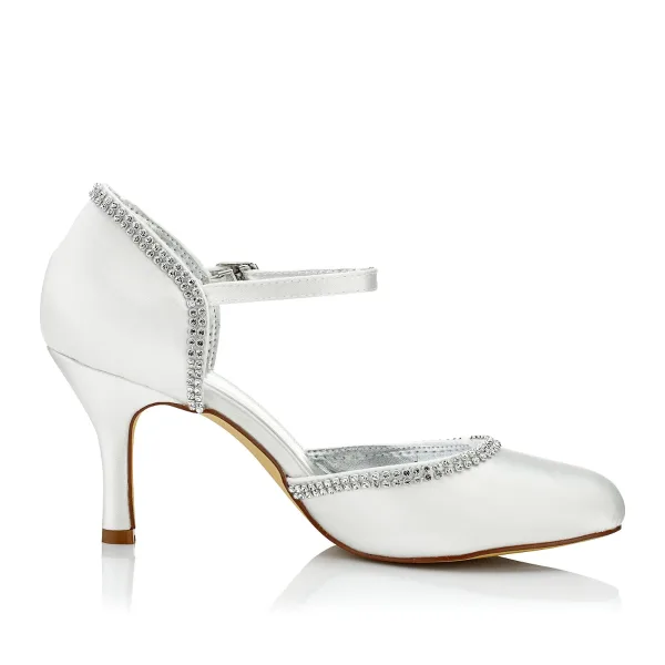 Chic / Beautiful Ivory Rhinestone Wedding Shoes 2021 8 cm Stiletto Heels Pointed Toe Wedding High Heels