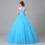 Traditional Pool Blue Prom Dresses 2019 Ball Gown Off-The-Shoulder Crystal Pearl Rhinestone Sequins Short Sleeve Backless Floor-Length / Long Formal Dresses