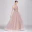 Chic / Beautiful Pearl Pink Evening Dresses  2019 A-Line / Princess Scoop Neck Beading Rhinestone Crystal Pearl Sleeveless Backless Floor-Length / Long Formal Dresses