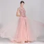 High-end Candy Pink Evening Dresses  2019 A-Line / Princess Square Neckline Handmade  Lace Flower Sequins Cap Sleeves Beading Tassel Floor-Length / Long Formal Dresses