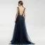 Chic Bleu Marine Robe De Soirée 2019 Princesse V-Cou Fait main Perlage Cristal Faux Diamant Sans Manches Dos Nu Longue Robe De Ceremonie