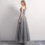 Chic / Belle Gris Robe De Bal 2019 Princesse Bretelles Spaghetti Noeud Perlage Paillettes Sans Manches Dos Nu Longueur Cheville Robe De Ceremonie