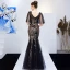 Charming Black Gold Evening Dresses  2019 Trumpet / Mermaid V-Neck Sequins Short Sleeve Backless Floor-Length / Long Formal Dresses