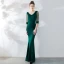 Chic / Beautiful Solid Color Burgundy Evening Dresses  2019 Trumpet / Mermaid V-Neck Beading Tassel 3/4 Sleeve Floor-Length / Long Formal Dresses