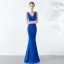 Chic / Beautiful Solid Color Burgundy Evening Dresses  2019 Trumpet / Mermaid V-Neck Beading Crystal Sleeveless Backless Floor-Length / Long Formal Dresses