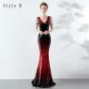 Sparkly Gradient-Color Evening Dresses  2019 Trumpet / Mermaid V-Neck Beading Crystal Sequins Sleeveless Backless Floor-Length / Long Formal Dresses