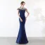 Élégant Champagne Robe De Soirée 2019 Trompette / Sirène Encolure Dégagée Perlage Perle Faux Diamant Sans Manches Longue Robe De Ceremonie