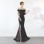Chic / Belle Couleur Unie Ivoire Robe De Soirée 2019 Trompette / Sirène De l'épaule Faux Diamant En Dentelle Fleur Manches Courtes Dos Nu Fendue devant Longue Robe De Ceremonie
