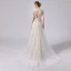 Charmant Champagner Brautkleider / Hochzeitskleider 2021 A Linie Perlenstickerei Kristall Pailletten Tiefer V-Ausschnitt Kurze Ärmel Rückenfreies Sweep / Pinsel Zug Hochzeit