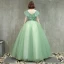 Chic / Beautiful Sage Green Prom Dresses 2019 Ball Gown V-Neck Lace Flower Short Sleeve Backless Floor-Length / Long Formal Dresses
