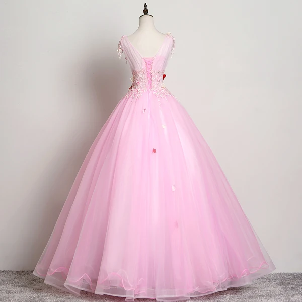 Élégant Rose Bonbon Robe De Bal 2019 Princesse V-Cou Fleur Perlage En Dentelle Appliques Sans Manches Dos Nu Longue Robe De Ceremonie