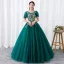 Chic / Beautiful Dark Green Prom Dresses 2019 Ball Gown Scoop Neck Rhinestone Lace Flower Short Sleeve Backless Floor-Length / Long Formal Dresses