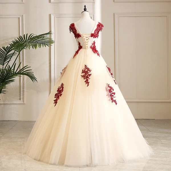 Elegant Champagne Prom Dresses 2019 A-Line / Princess Scoop Neck Beading Crystal Lace Flower Sleeveless Backless Floor-Length / Long Formal Dresses