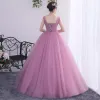 Chic / Beautiful Blushing Pink Prom Dresses 2019 A-Line / Princess Scoop Neck Beading Lace Flower Appliques Sleeveless Backless Floor-Length / Long Formal Dresses