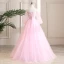Elegant Candy Pink Prom Dresses 2019 A-Line / Princess Off-The-Shoulder Sequins Lace Flower Appliques 3/4 Sleeve Backless Floor-Length / Long Formal Dresses