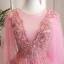 Chic / Belle Rose Bonbon Robe De Bal 2019 Princesse Encolure Dégagée Cristal Perle En Dentelle Fleur 3/4 Manches Longue Robe De Ceremonie