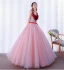 Mode Pink Ballkleider 2019 Ballkleid Applikationen Rundhalsausschnitt Perle Spitze Blumen Schleife Ärmellos Rückenfreies Lange Festliche Kleider