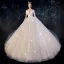 Charmant Ivoire Robe De Mariée 2019 Robe Boule De l'épaule Perlage Paillettes Manches Courtes Dos Nu Cathedral Train