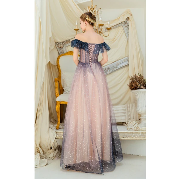 Glitzernden Rosa Abendkleider 2019 A Linie Off Shoulder Star Pailletten Kurze Ärmel Rückenfreies Lange Festliche Kleider