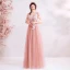 Elegant Pearl Pink Evening Dresses  2019 A-Line / Princess Spaghetti Straps Rhinestone Lace Flower Short Sleeve Backless Floor-Length / Long Formal Dresses