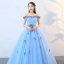 Chic / Beautiful Pool Blue Prom Dresses 2019 A-Line / Princess Off-The-Shoulder Lace Butterfly Sleeveless Backless Floor-Length / Long Formal Dresses
