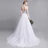 Charming White Wedding Dresses 2019 A-Line / Princess Sweetheart Beading Sequins Sleeveless Backless Sweep Train