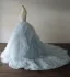 Elegante Himmelblau Ballkleider 2018 Ballkleid Mit Spitze Applikationen Bandeau Rückenfreies Fallende Rüsche Ärmellos Kapelle-Schleppe Festliche Kleider