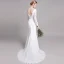 Charmant Couleur Unie Blanche Plage Robe De Mariée 2019 Trompette / Sirène V-Cou Perle En Dentelle Fleur Ceinture Manches Longues Dos Nu Train De Balayage