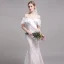 Chic / Belle Champagne Plage Robe De Mariée 2019 Trompette / Sirène De l'épaule En Dentelle Fleur Manches Courtes Dos Nu Train De Balayage
