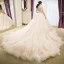 Elegant Champagne Wedding Dresses 2018 Ball Gown Lace Appliques Beading Scoop Neck Backless 3/4 Sleeve Royal Train Wedding