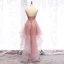 Chic / Belle Perle Rose Robe De Cocktail 2019 Princesse Bretelles Spaghetti Perlage Paillettes En Dentelle Fleur Sans Manches Dos Nu Asymétrique Robe De Ceremonie