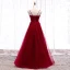 Chic / Beautiful Burgundy Evening Dresses  2019 A-Line / Princess Spaghetti Straps Beading Lace Flower Appliques Sleeveless Backless Floor-Length / Long Formal Dresses
