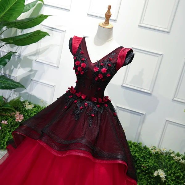 red black evening dresses ChicSew Sexy Side Split Red and Black Long Party Prom Dresses Spaghetti Straps / Long Evening Prom Dresses / Prom gown, Red and Black main image 1