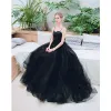 Chic / Beautiful Solid Color Black Evening Dresses  2019 A-Line / Princess Spaghetti Straps Sleeveless Backless Floor-Length / Long Formal Dresses