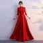 Classy Burgundy Evening Dresses  2019 A-Line / Princess High Neck Bow Lace Flower 1/2 Sleeves Floor-Length / Long Formal Dresses